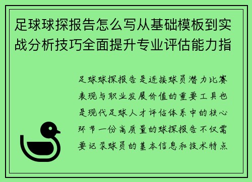足球球探报告怎么写从基础模板到实战分析技巧全面提升专业评估能力指南 足球球探报告怎么写从基础模板到实战分析技巧全面提升专业评估能力指南